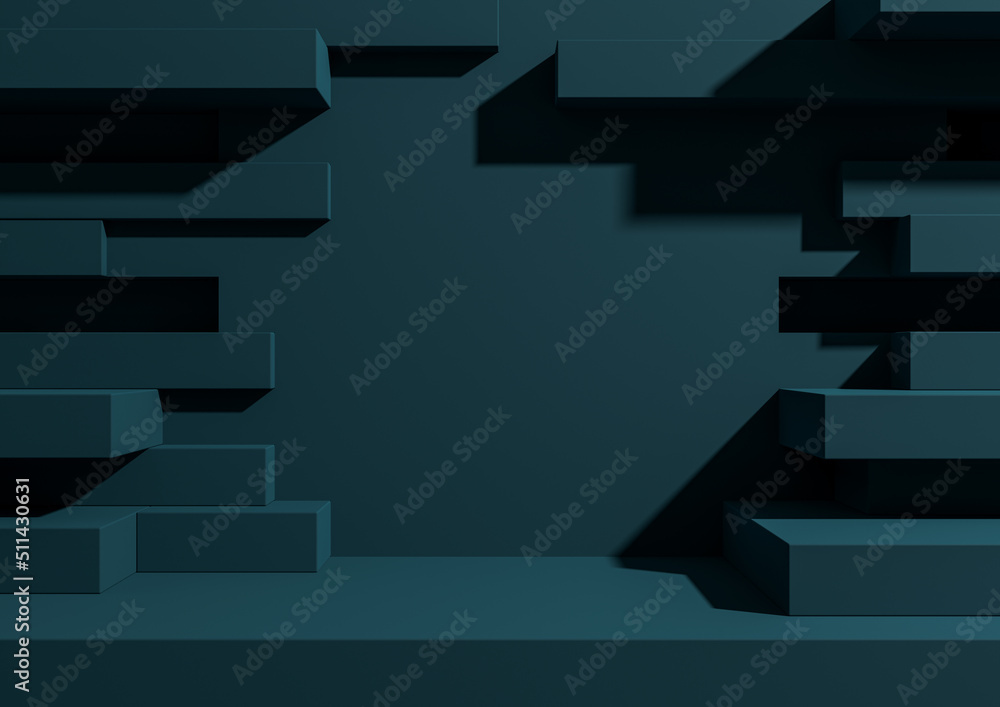 Dark teal, aqua blue 3D rendering product display podium or stand with abstract brick wall or portal for product photography minimal, simple, geometric background wallpaper, for luxury grunge products Dark teal, aqua blue 3D rendering product display podium or stand with abstract brick wall or portal for product photography minimal, simple, geometric background wallpaper, for luxury grunge products