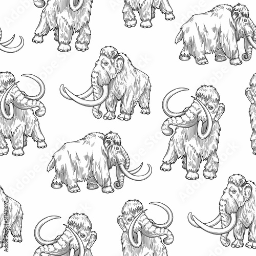 Repeated seamless pattern of a graphic mammoths