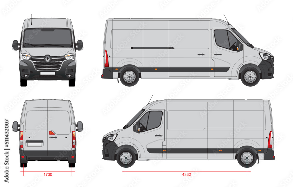 Renault Master cargo van outline template Stock Vector