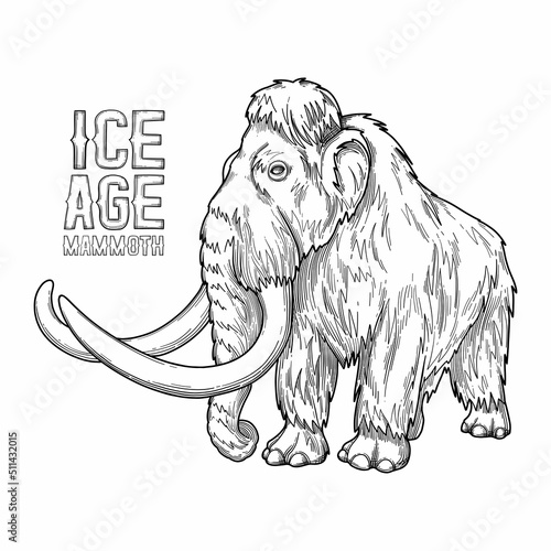 Graphic a mammoth in a side view isolated on white background.