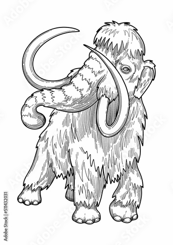 Graphic a mammoth in a side view isolated on white background.