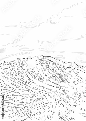 Graphic snowy mountain landscape. Vector illustration of the Ice Age