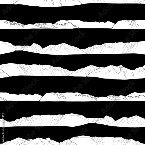Repeated seamless pattern of an abstract graphic mountains.