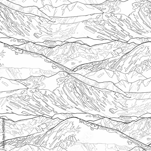 Repeated seamless pattern of an abstract graphic mountains.