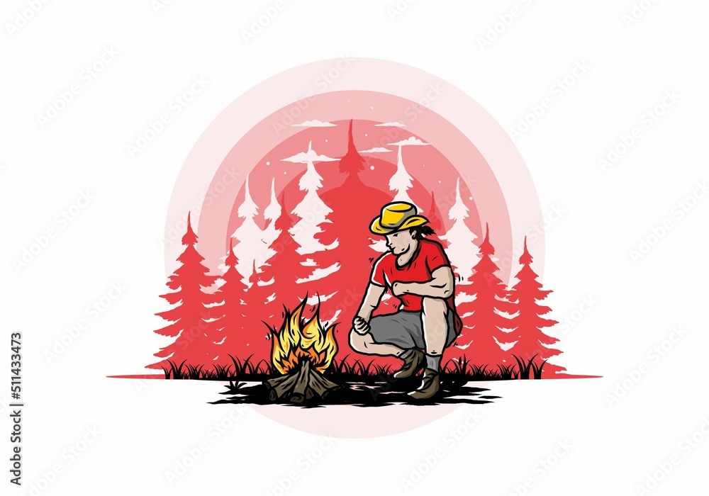 A man is lighting a bonfire illustration A man is lighting a bonfire illustration