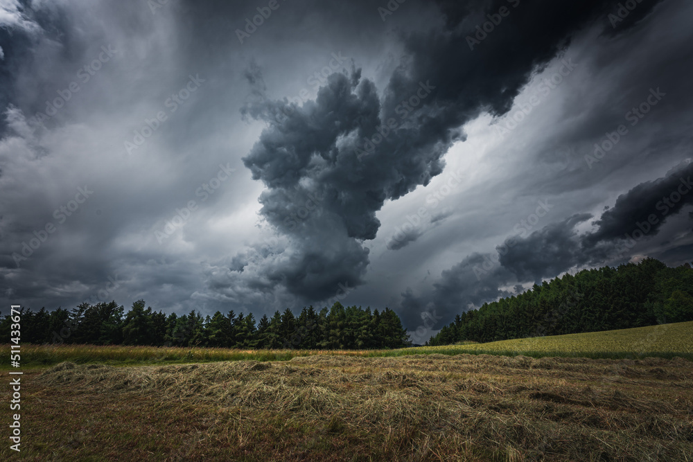 Dramatic thunderclouds and storm clouds in summer.