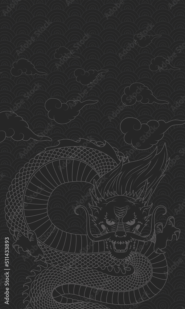 chinese dragon black background Stock Vector | Adobe Stock