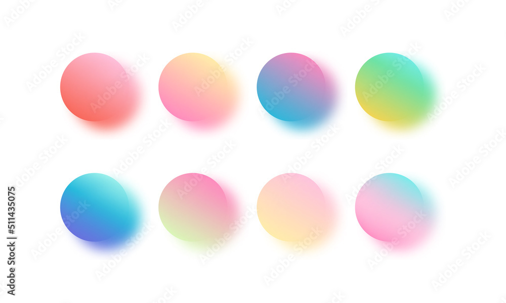Gradient circles with colorful shadow. Abstract vector elements. Blurred watercolour brush samples