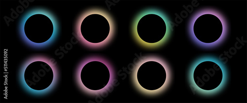 Shining circle frame with gradient isolated on black background. Fluid vivid gradients vector for banners, brochures, covers.