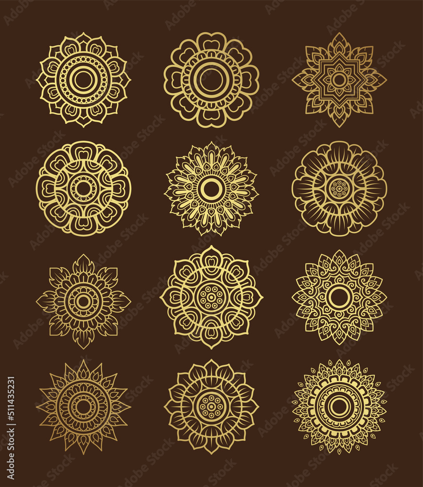 Set star art, asian buddhism temple element and background pattern decoration motifs for ceiling pattern, flyers, poster, web, banner, and card concept vector illustration Set star art, asian buddhism temple element and background pattern decoration motifs for ceiling pattern, flyers, poster, web, banner, and card concept vector illustration