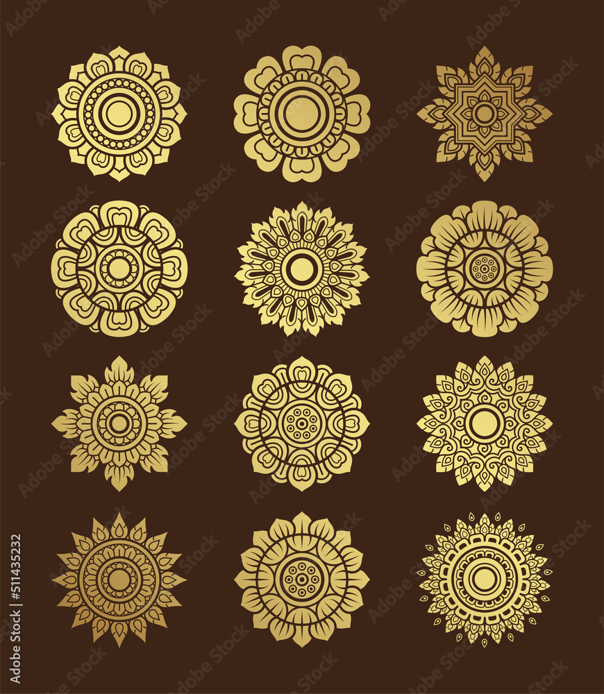 Set star art, asian buddhism temple element and background pattern decoration motifs for ceiling pattern, flyers, poster, web, banner, and card concept vector illustration Set star art, asian buddhism temple element and background pattern decoration motifs for ceiling pattern, flyers, poster, web, banner, and card concept vector illustration