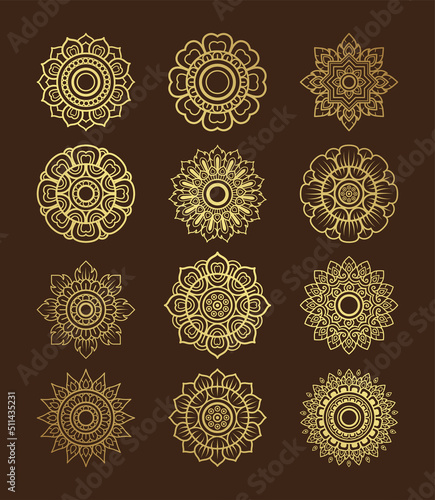 Set star art, asian buddhism temple element and background pattern decoration motifs for ceiling pattern, flyers, poster, web, banner, and card concept vector illustration