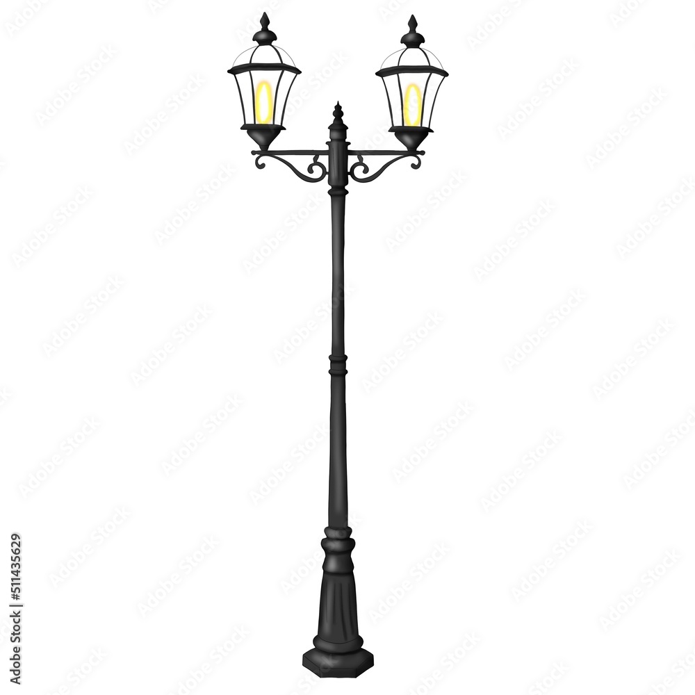 Street Light Isolated On A White Background Hand Drawn Illustration	