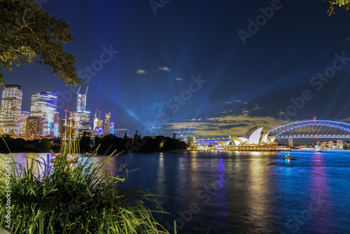 Canvas Print Colourful Light show at night on Sydney Harbour NSW Australia