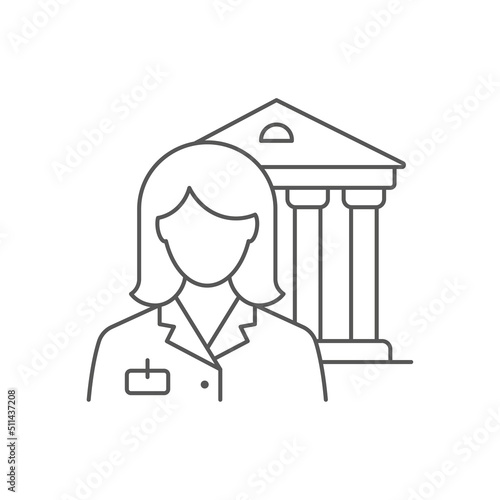 Museum curator line icon on white background. Editable stroke.