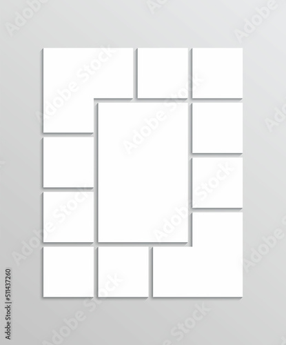 Vector moodboard layout. Photo collage template. Mood board grid. Mosaic pictures frame. Retro album brandboard. Empty gallery banner. Portfolio images. Scrapbook background.