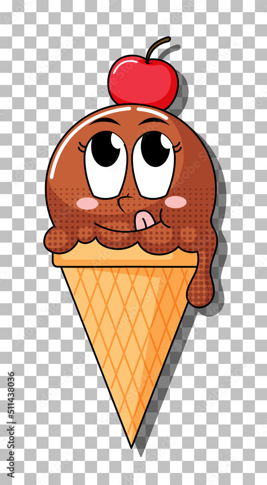 Chocolate ice cream cone cartoon character isolated Stock Vector