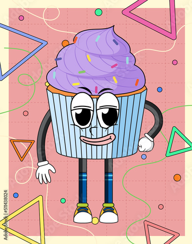 Funny cupcake cartoon character