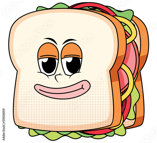 A sandwich cartoon character on white background