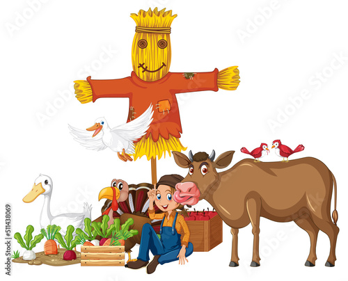 Farm animals on white background