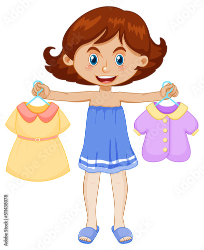 Girl picking up dress on white background