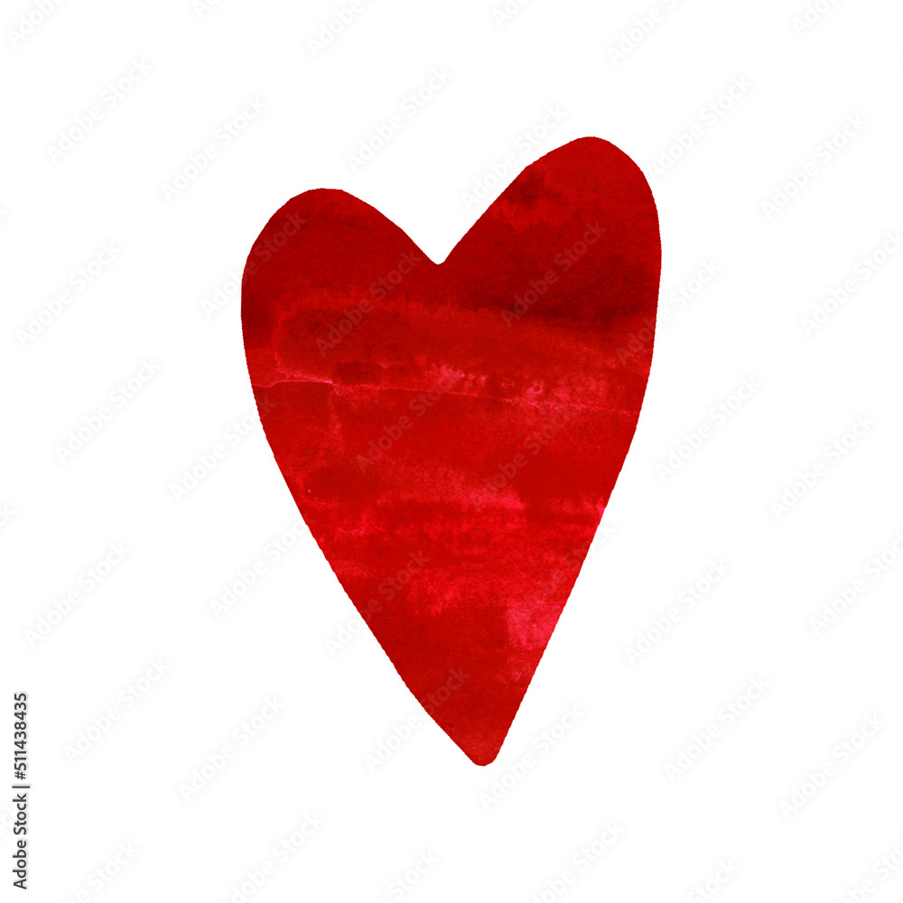 Obraz premium A hand-drawn red watercolor heart isolated on a white background.