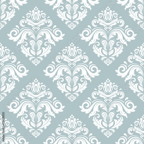 Orient light blue and white vector classic pattern. Seamless abstract background with vintage elements. Orient pattern. Ornament for wallpapers and packaging
