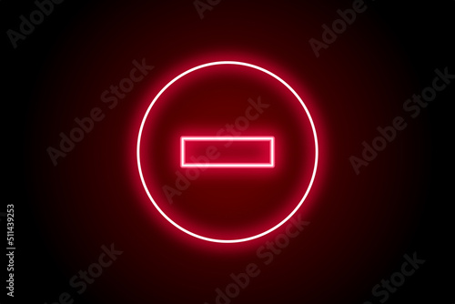 Glowing neon red stop minus sign icon button  photo