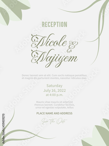 Geometry, Summer wedding invitation. Invitation card, decoration, art deco, elegant, luxury, leaf