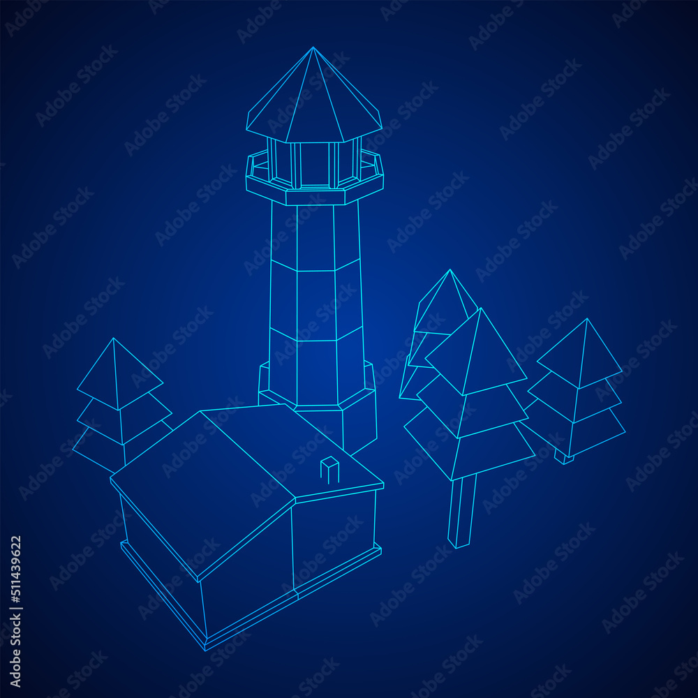 Fototapeta premium Lighthouse with house and trees landscape