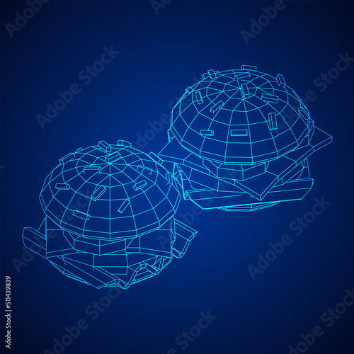 Hamburger or cheeseburger wireframe low poly mesh