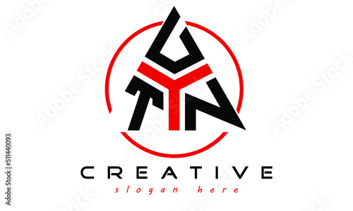 TUN three letter creative triangle shape in circle logo design vector template. typography logo | Letter mark logo | initial logo | wordmark logo | minimalist logo | gaming logo | emblem logo