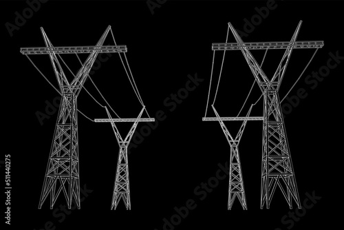 Power transmission tower high voltage pylon wireframe