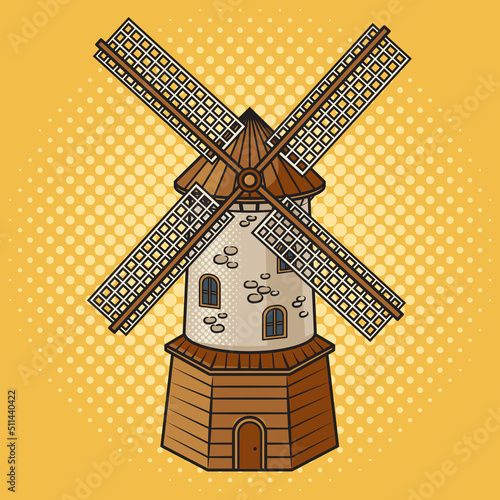 windmill pop art retro vector illustration. Comic book style imitation.