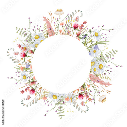 Wild flowers watercolor frame botanical hand drawn illustration
