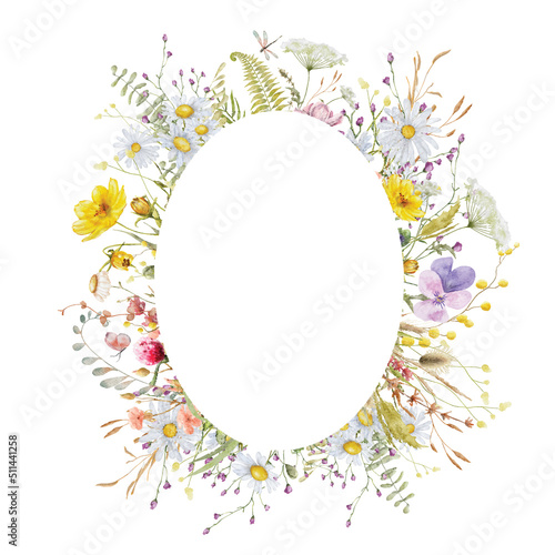 Wild flowers watercolor frame botanical hand drawn illustration