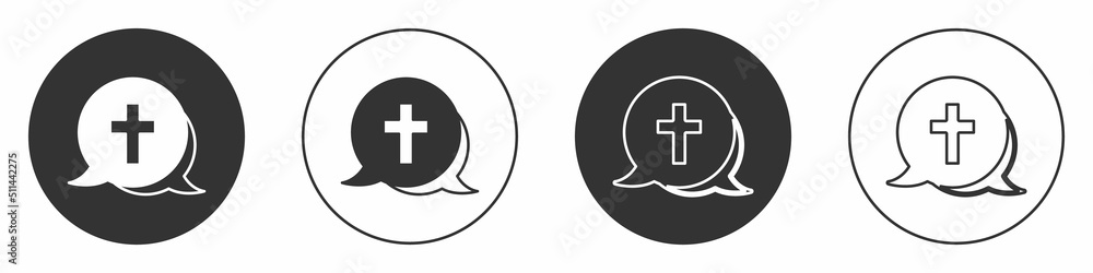 Obraz premium Black Christian cross icon isolated on white background. Church cross. Circle button. Vector