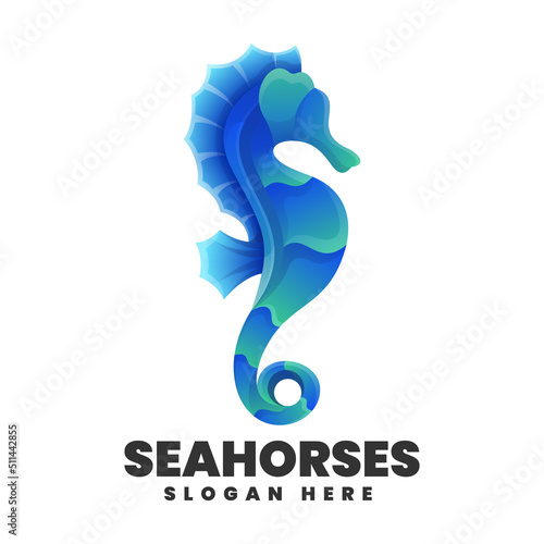 Vector Logo Illustration Seahorse Gradient Colorful Style.