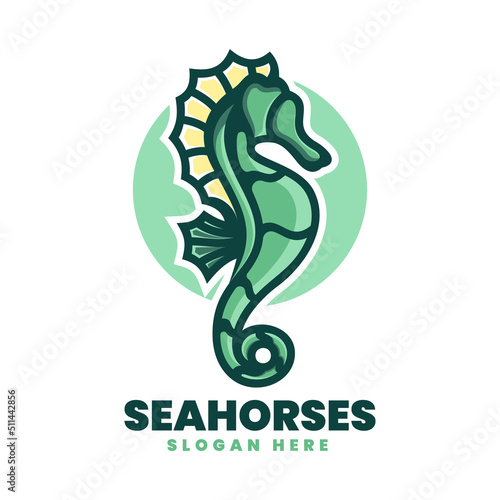 Vector Logo Illustration Seahorse Simple Mascot Style.