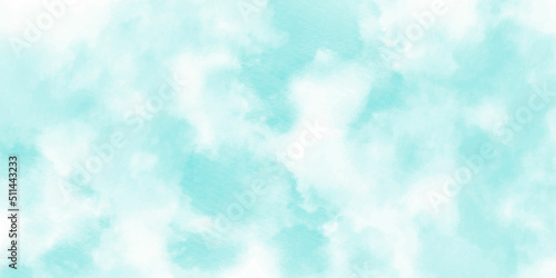 abstract watercolor blue sky background with white clouds. panorama