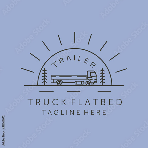 truck flatbed and sunburst line art logo vector symbol illustration design