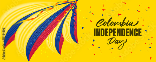 Fotografie, Obraz Colombia independence day with Colombia flag-waving and yellow color background