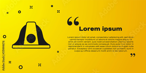 Black Firefighter helmet or fireman hat icon isolated on yellow background. Vector