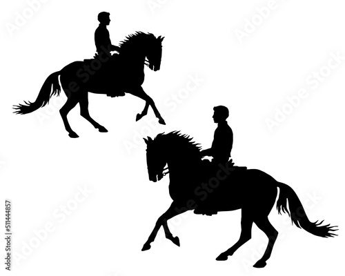 isolated black silhouette of a galloping rider on a white background