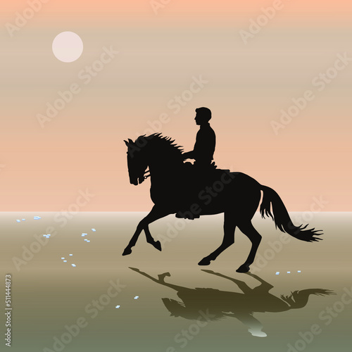 isolated silhouette of a galloping rider against the sky