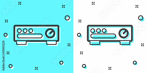 Black line Sound mixer controller icon isolated on green and white background. Dj equipment slider buttons. Mixing console. Random dynamic shapes. Vector