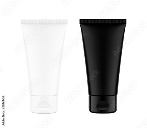 Tubes with flip top cap mockup. Vector illustration isolated on white background. Can be use for your design, advertising, promo and etc. Symmetrical lighting scheme.	