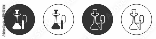 Black Hookah icon isolated on white background. Circle button. Vector