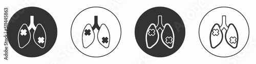 Black Disease lungs icon isolated on white background. Circle button. Vector