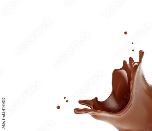 Realistic chocolate crown splash from the corner. Vector illustration isolated on white background. Сan easily be used for different backgrounds. EPS10.	